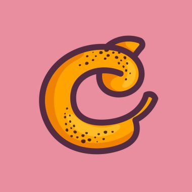 Muzdan yapılmış C harfi logosu. Tarım kimliği, restoran kartları, çocuk tişörtü, yaz resimleri vs. için meyve el yapımı kaligrafi.