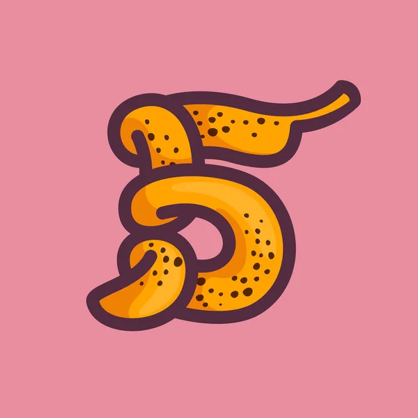五号标志是香蕉做的用于农业身份 餐厅卡 儿童T恤衫 夏季印刷品等的水果手工书法 — 图库矢量图片