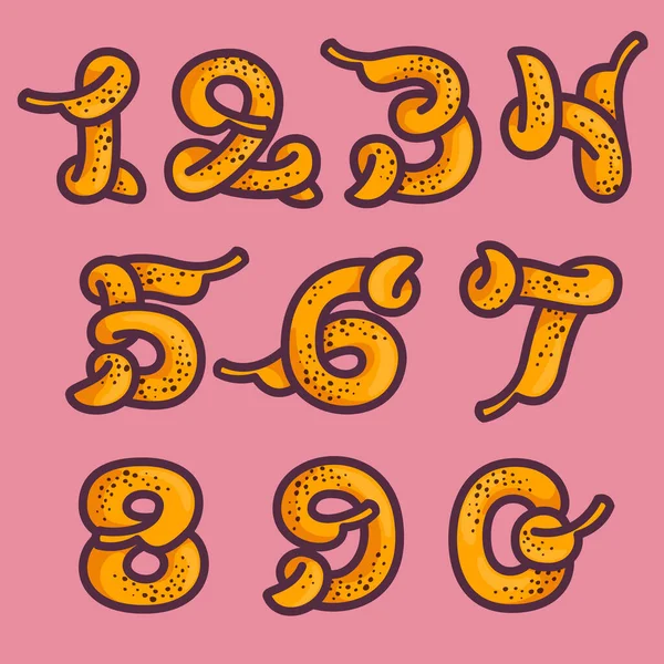 香蕉做的一组数字 用于农业身份 餐厅卡 儿童T恤衫 夏季印刷品等的水果手工书法 — 图库矢量图片