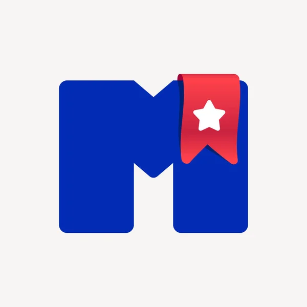 Logotipo Letra Bonito Ousado Com Uma Fita Marcador Vermelho Estrela —  Vetores de Stock