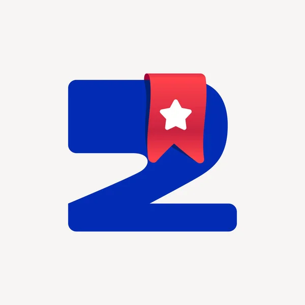Logo Mignon Audacieux Numéro Deux Avec Ruban Rouge Signet Une — Image vectorielle