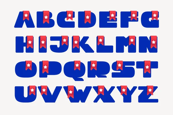 Alphabet Mignon Audacieux Avec Ruban Rouge Signet Étoile Blanche Police — Image vectorielle