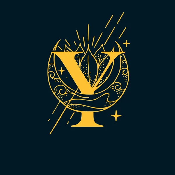 Logotipo Letra Estilo Astrológico Monograma Desenhado Mão Para Postais Mágicos —  Vetores de Stock