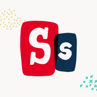 Renkli çerçeveli kalın tırabzan harfli S harfi daktilo logosu. Çoklu efektli, satış etiketli veya blog başlıklı havalı harfler için el yazması yazı tipi.