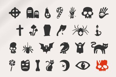 Meşhur metaforlarla birlikte Cadılar Bayramı partisi tasarımınız için el çizimi ikonlar. Parti posterleriniz, kartlarınız, davetiyeleriniz, giysi baskılarınız ve daha fazlası için mükemmel..