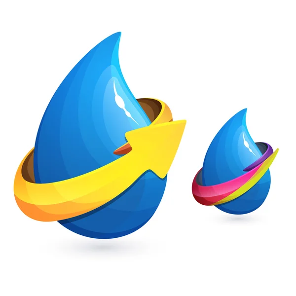 Drops of water with ribbon and arrow icon — Stok Vektör