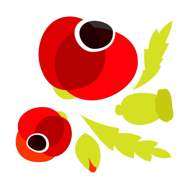 Red Poppy icons set — Stock Vector