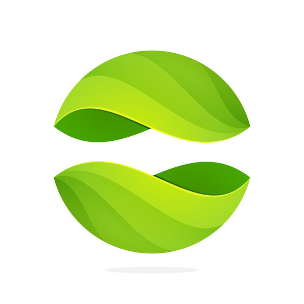 Abstract green leaf sphere logo.
