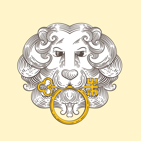 Heraldic lion head classic door knocker — Stock Vector