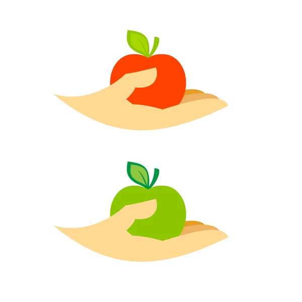 Menselijke handen en appels logo — Stockvector