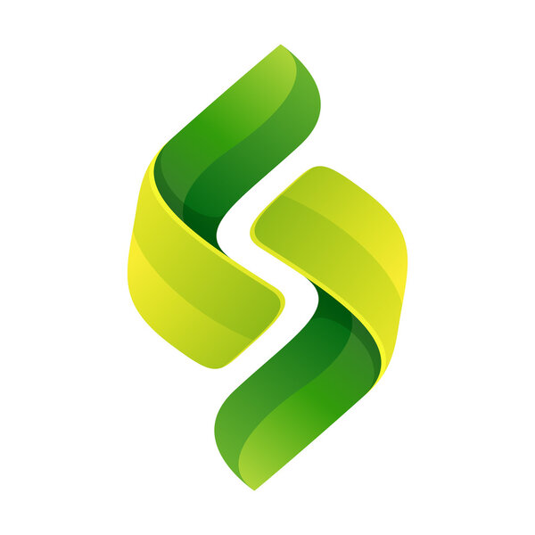 Abstract green leaf sphere logo.