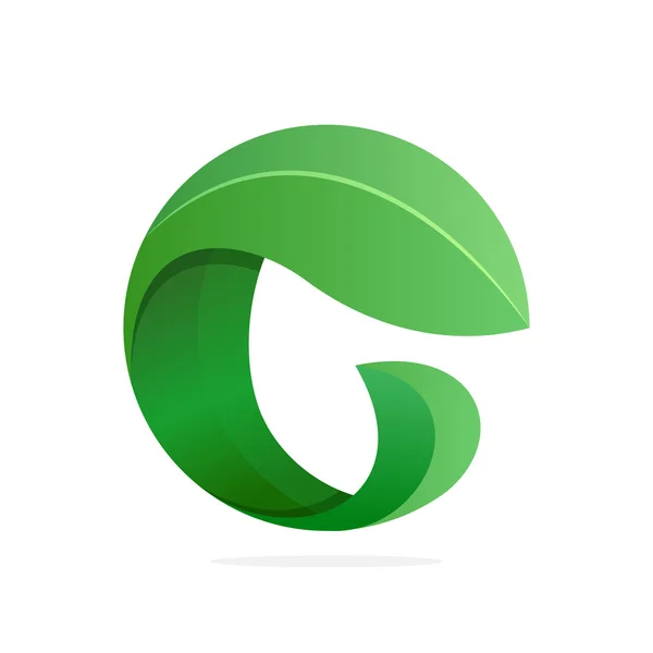 Abstract green leaf sphere logo. G  letter — ストックベクタ