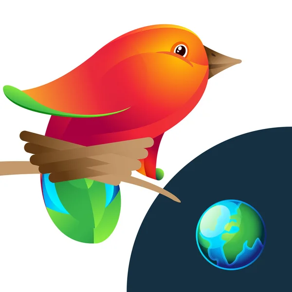 Logo oiseau avec nid et planète — Image vectorielle