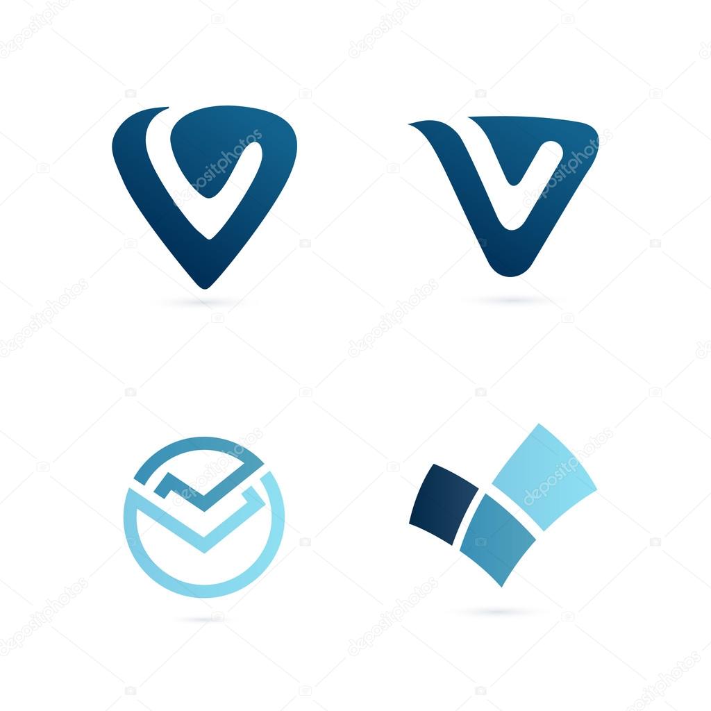 Vector blue V letter logo set  isolated on white background