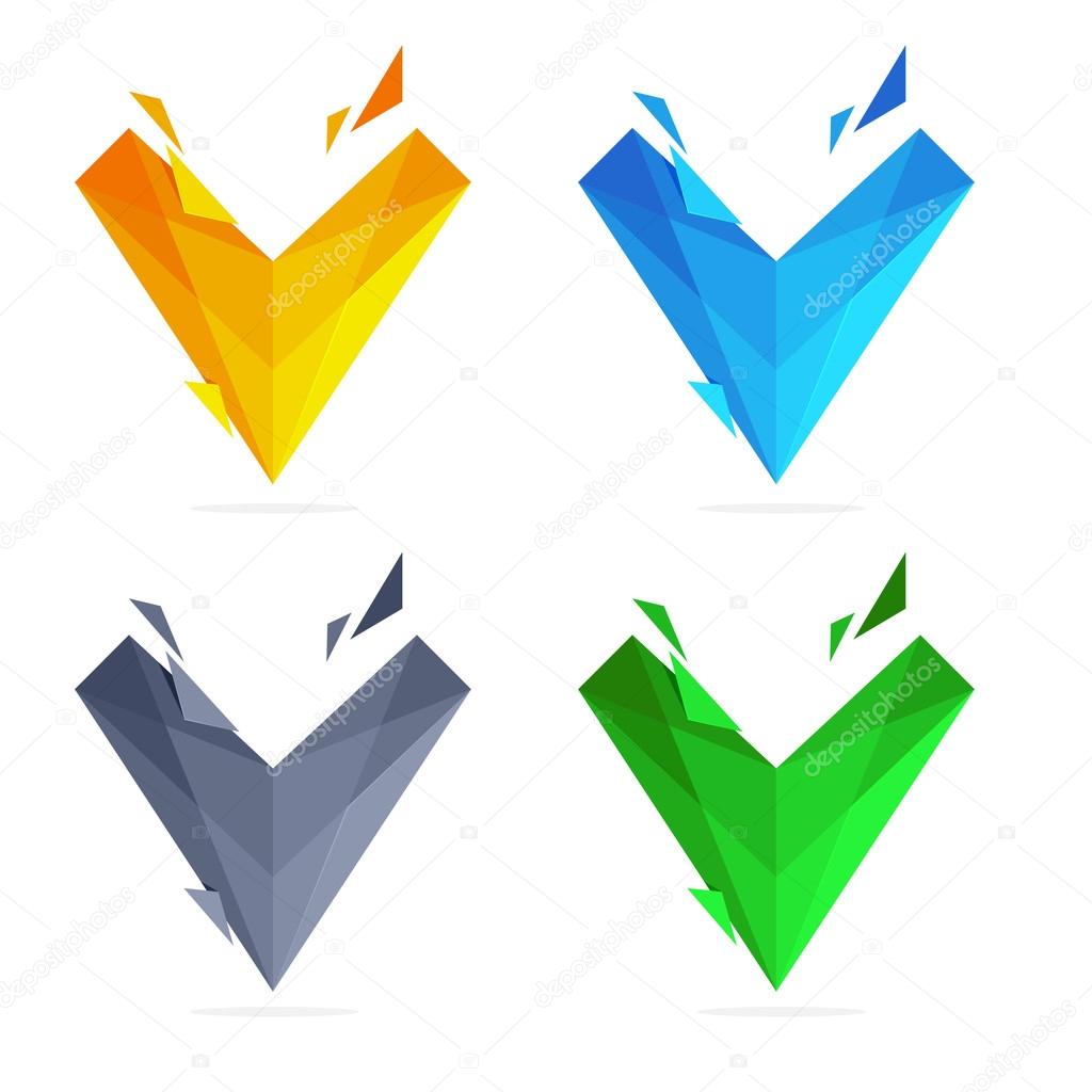 V letter in polygonal crystal style