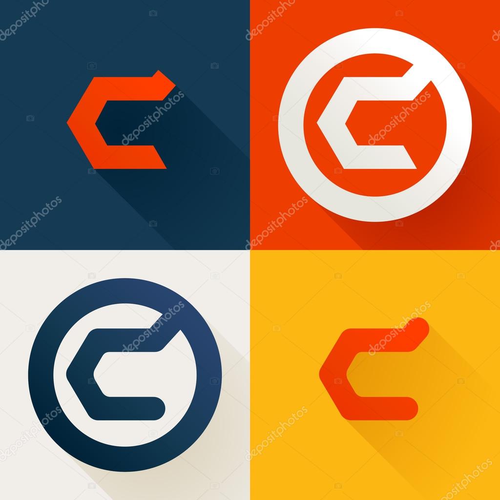 C letter line logo set, design template elements