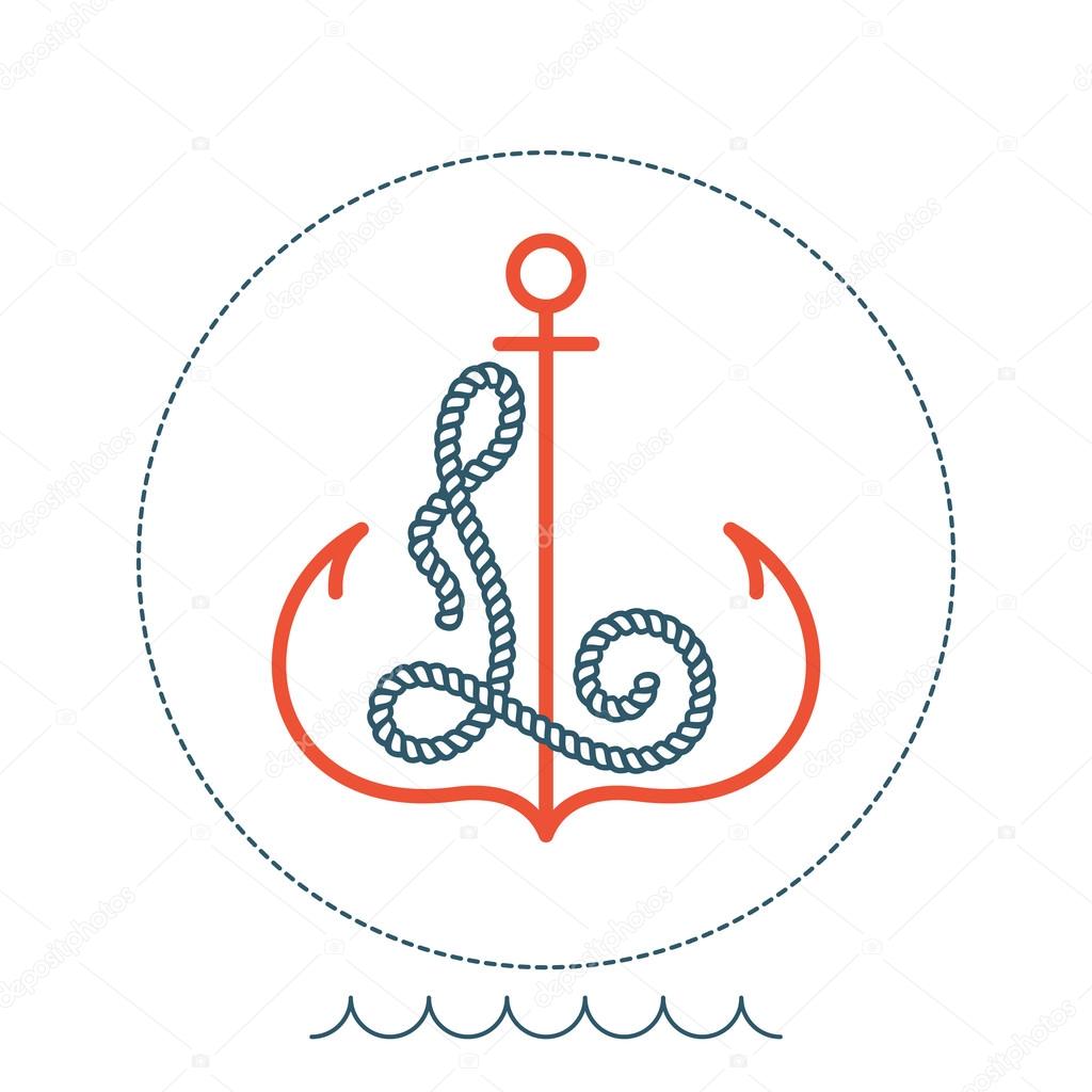 L   letter with an anchor and rope vector vintage label, logo, icon design template element. This badge can be used as trademark or a print on fabric.