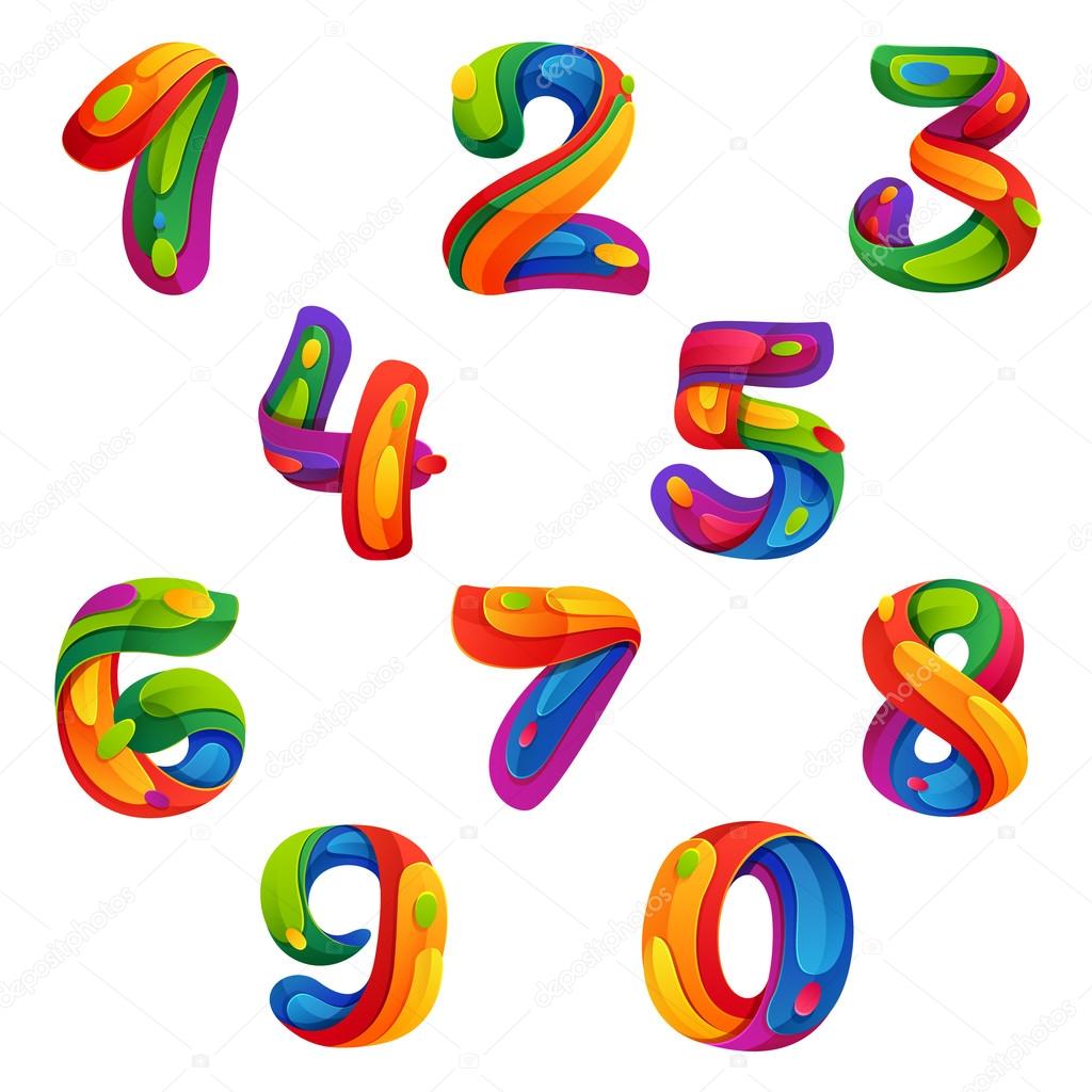 Numbers set in volume splash style, vector design template elements