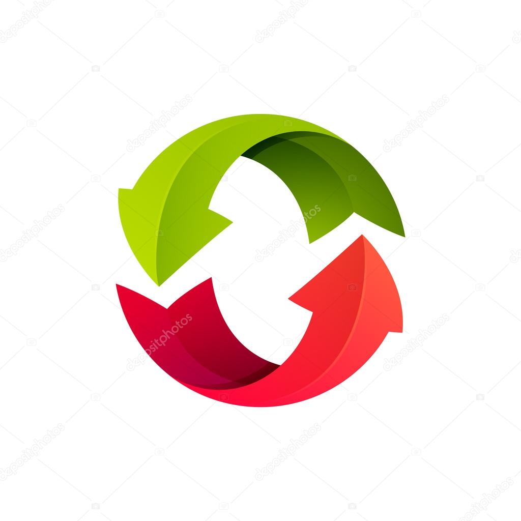 Recycle symbol with arrows, loop sphere logo isolated on white background. Vector illustration design elements.