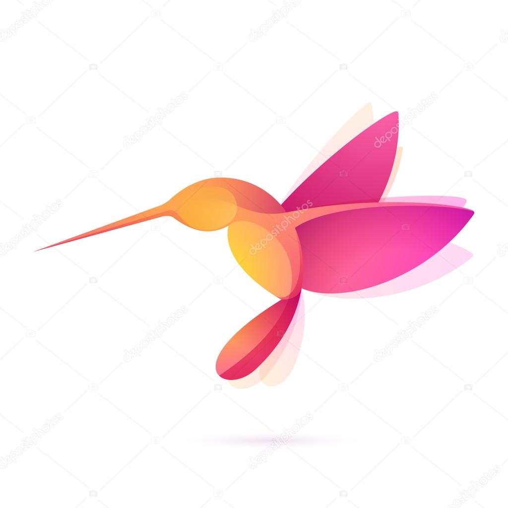Orange hummingbird in flight volume character logo icon symbol in vector isolated on white background