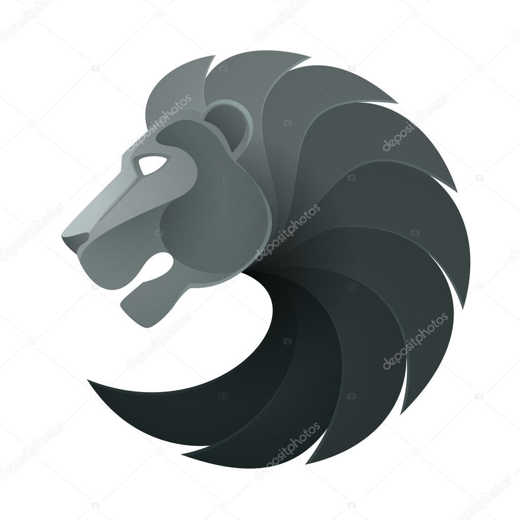 Black lion head volume logo vector isolated on white background