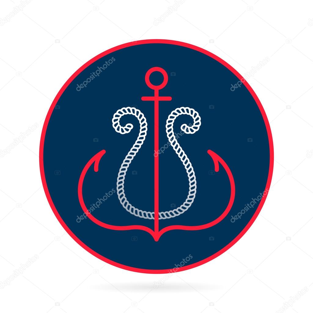U   letter with an anchor and rope vector vintage label, logo, icon design template element. This badge can be used as trademark or a print on fabric.