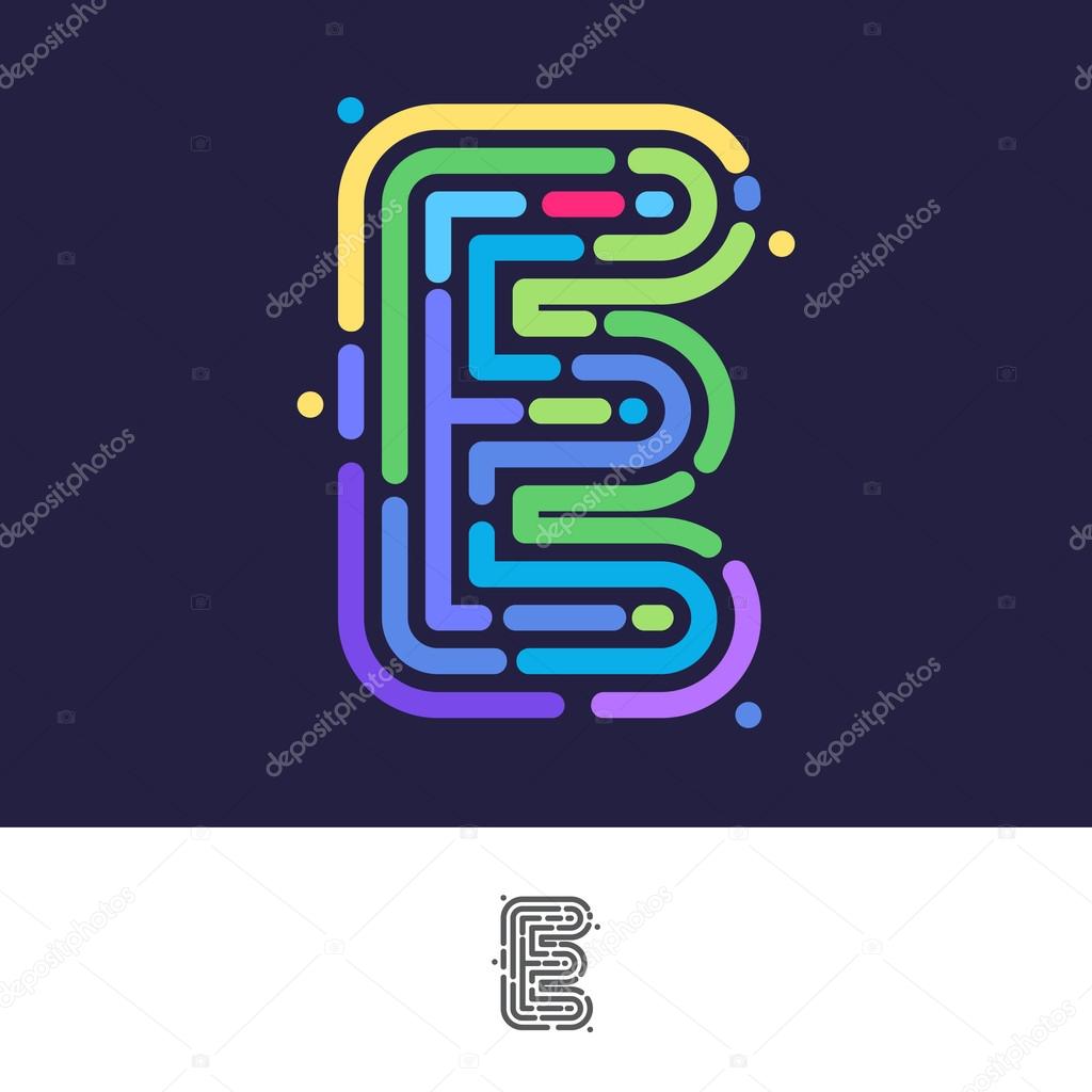 E letter line logo. Vector fingerprint design template elements