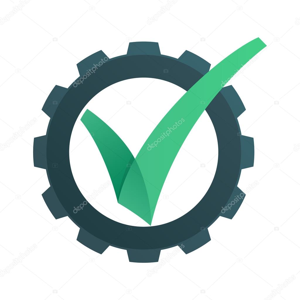 V letter or check mark, verification Eco gear logo, design template elements