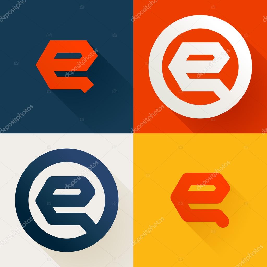 E letter line logo set, design template elements