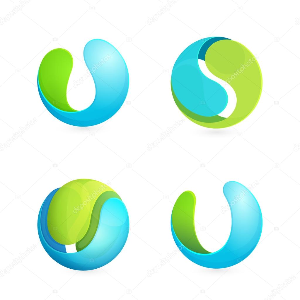 Abstract sphere and U letter logo, icon design template elements
