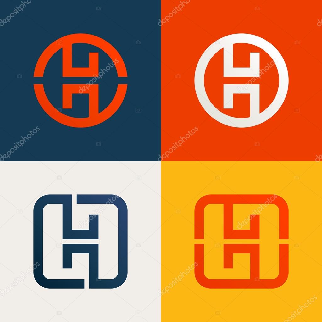 H letter line logo set, design template elements