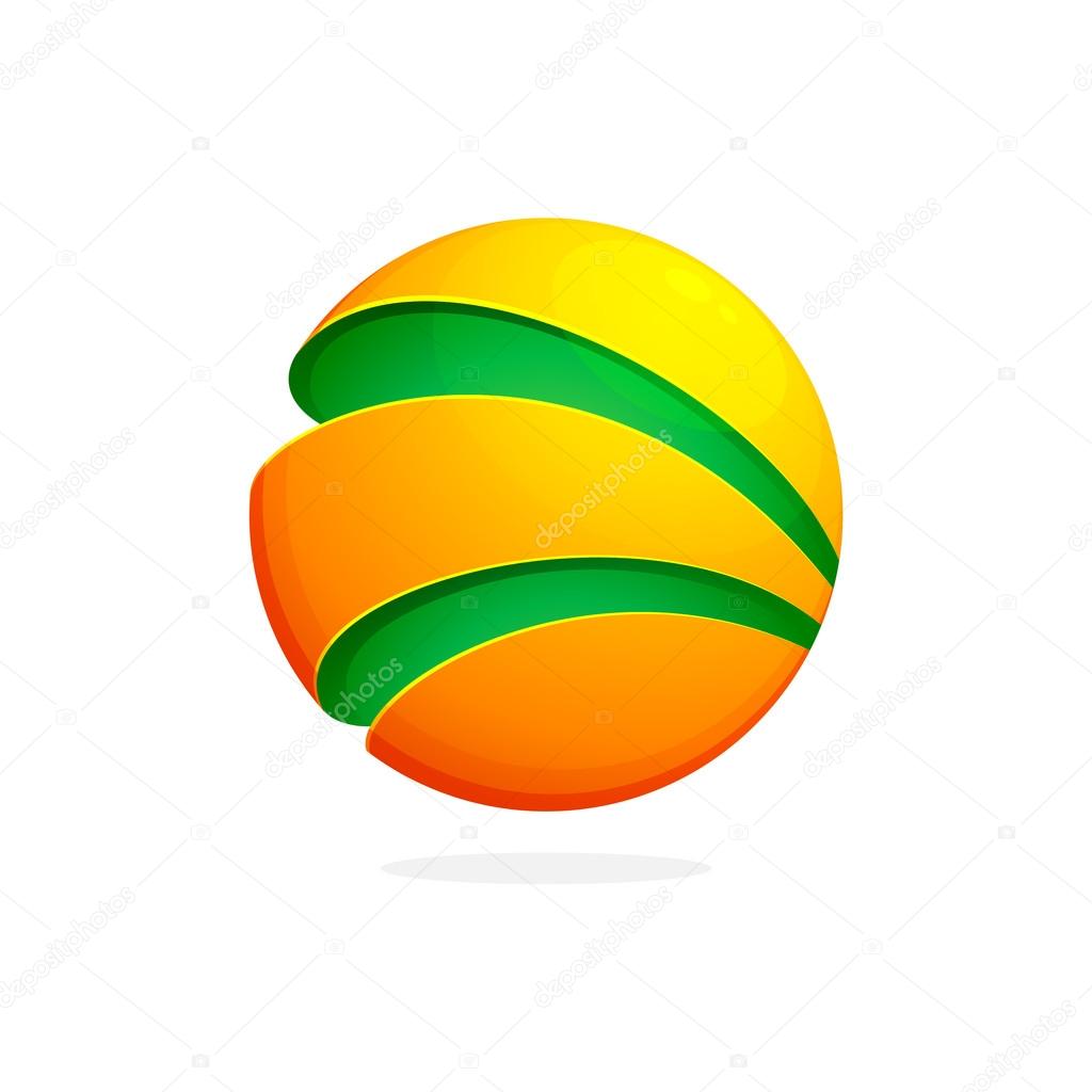 Green and yellow glossy sphere isolated on white. Vector illustration for your design.