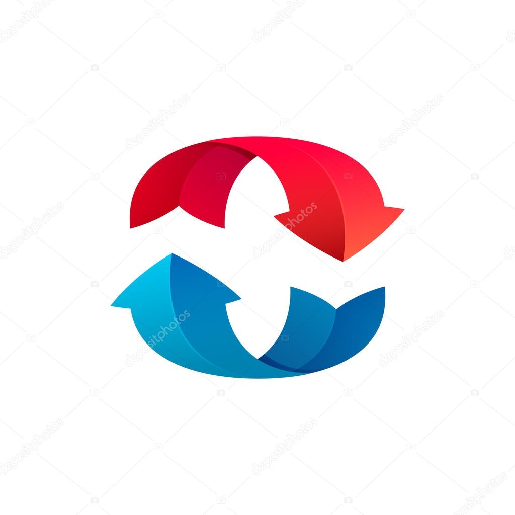 Recycle symbol with arrows, loop sphere logo isolated on white background. Vector illustration design elements.