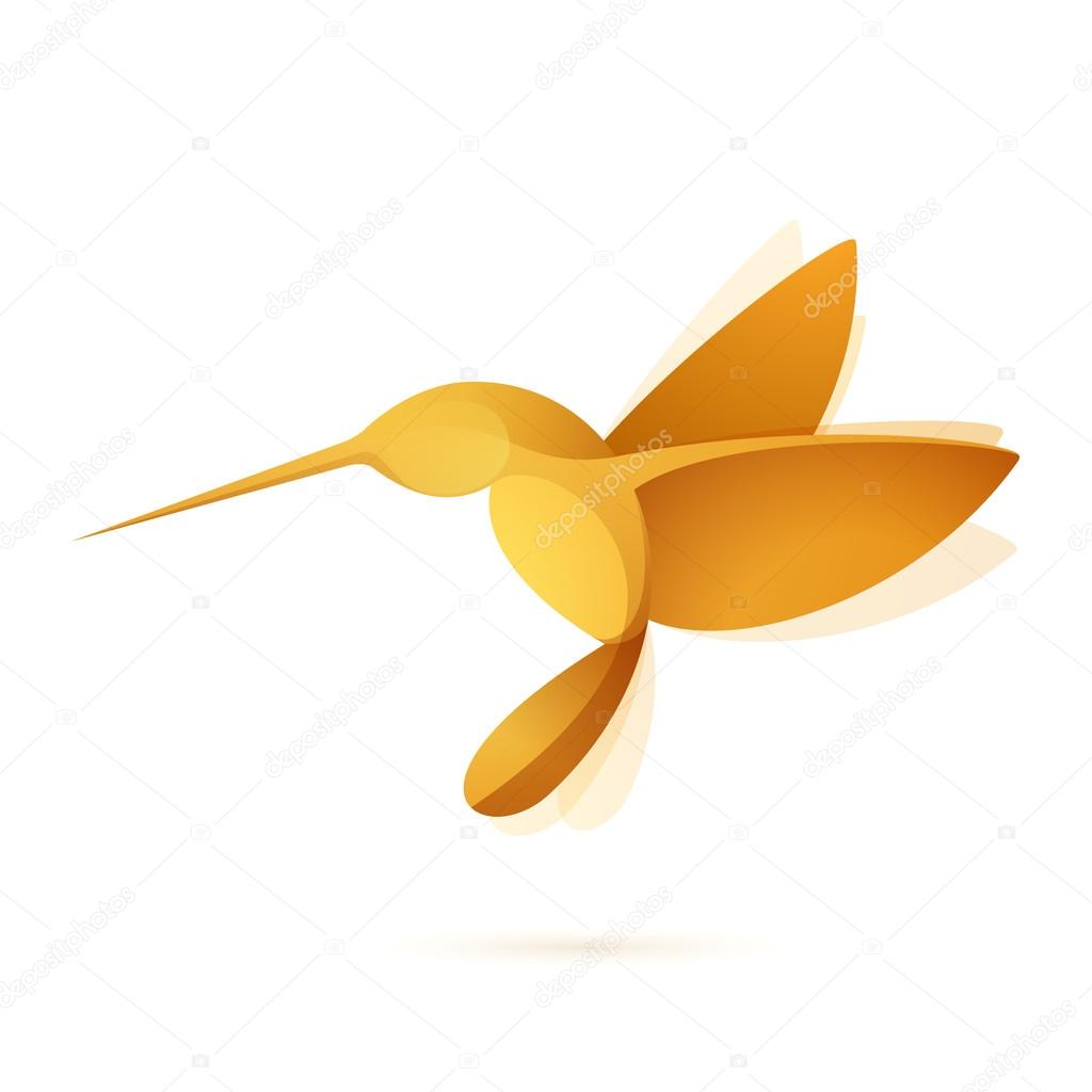 Yellow hummingbird in flight volume character logo icon symbol in vector isolated on white background