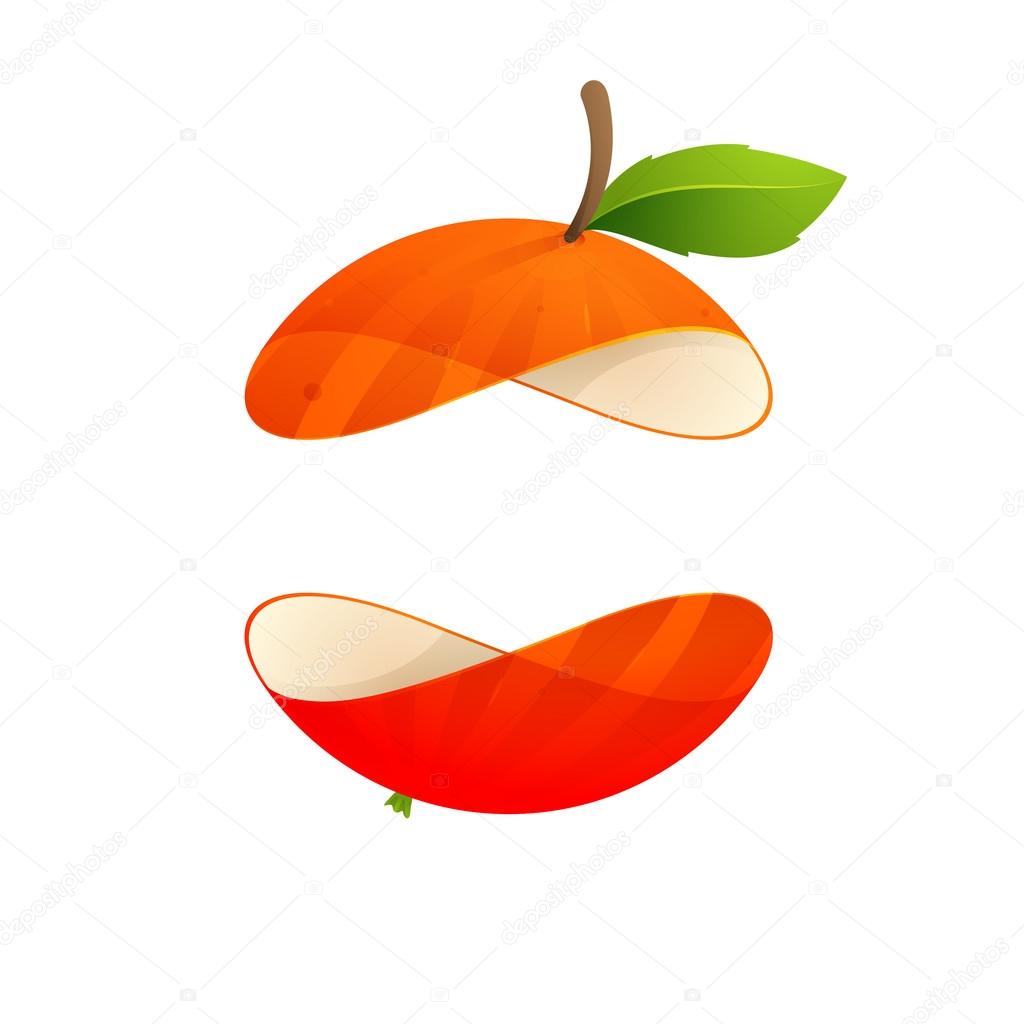 Red apple fruit sphere with green leaf logo, volume icon design template element