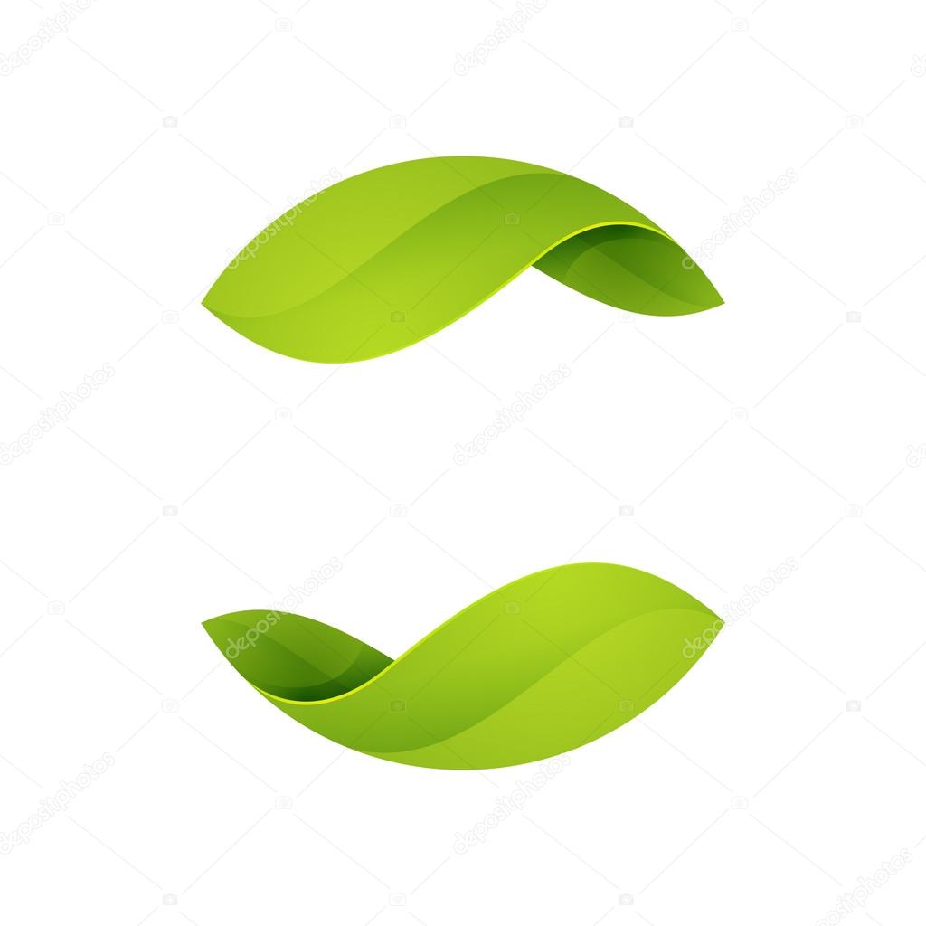 Abstract green leaf sphere logo.