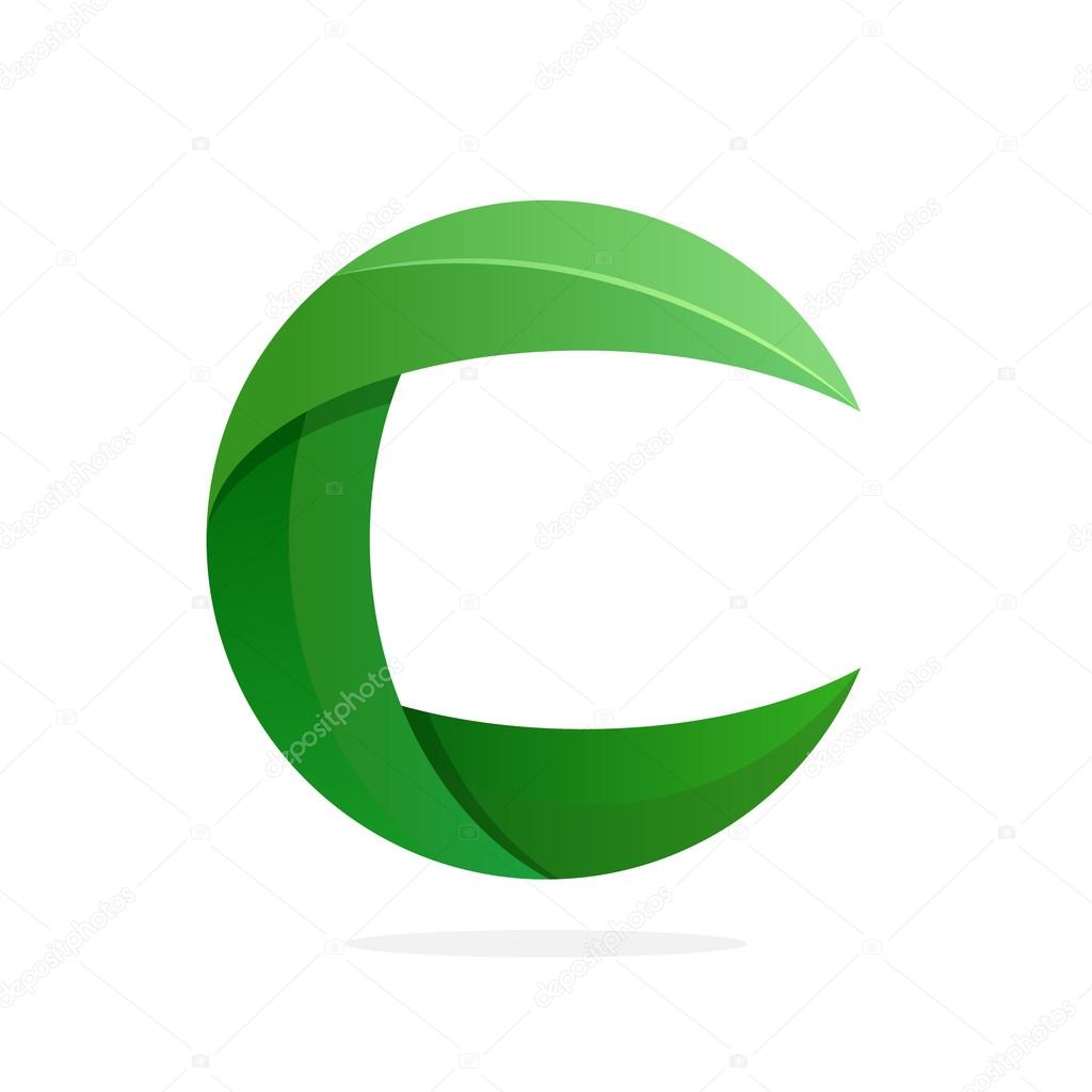 Abstract green leaf sphere logo. High quality eco vector template.