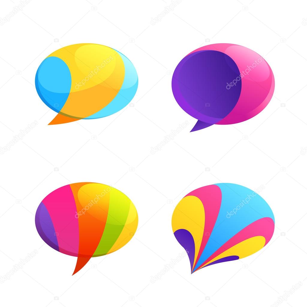 Sphere Speech Bubbles logos. Set of complex speech balloons or talk bubbles in volume style. vector