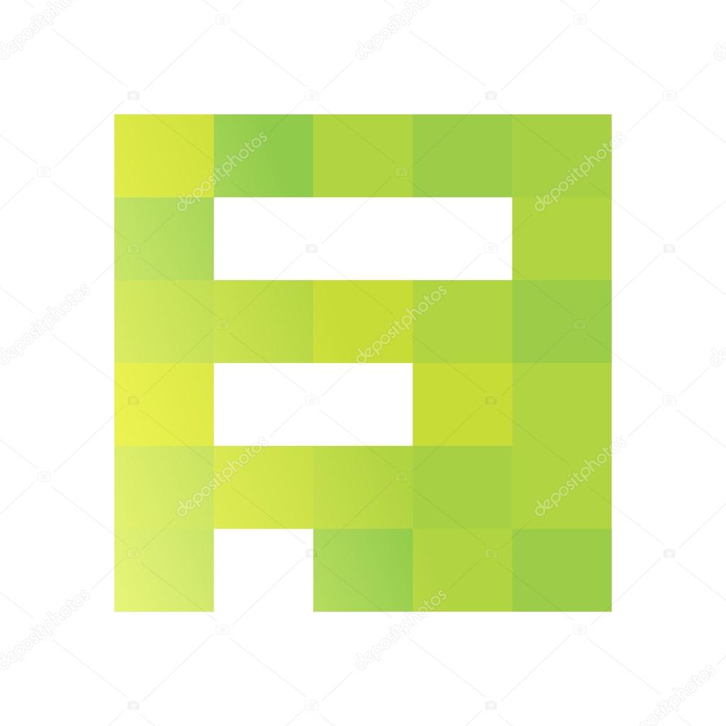 Green F letter pixels square logo, vector illustration
