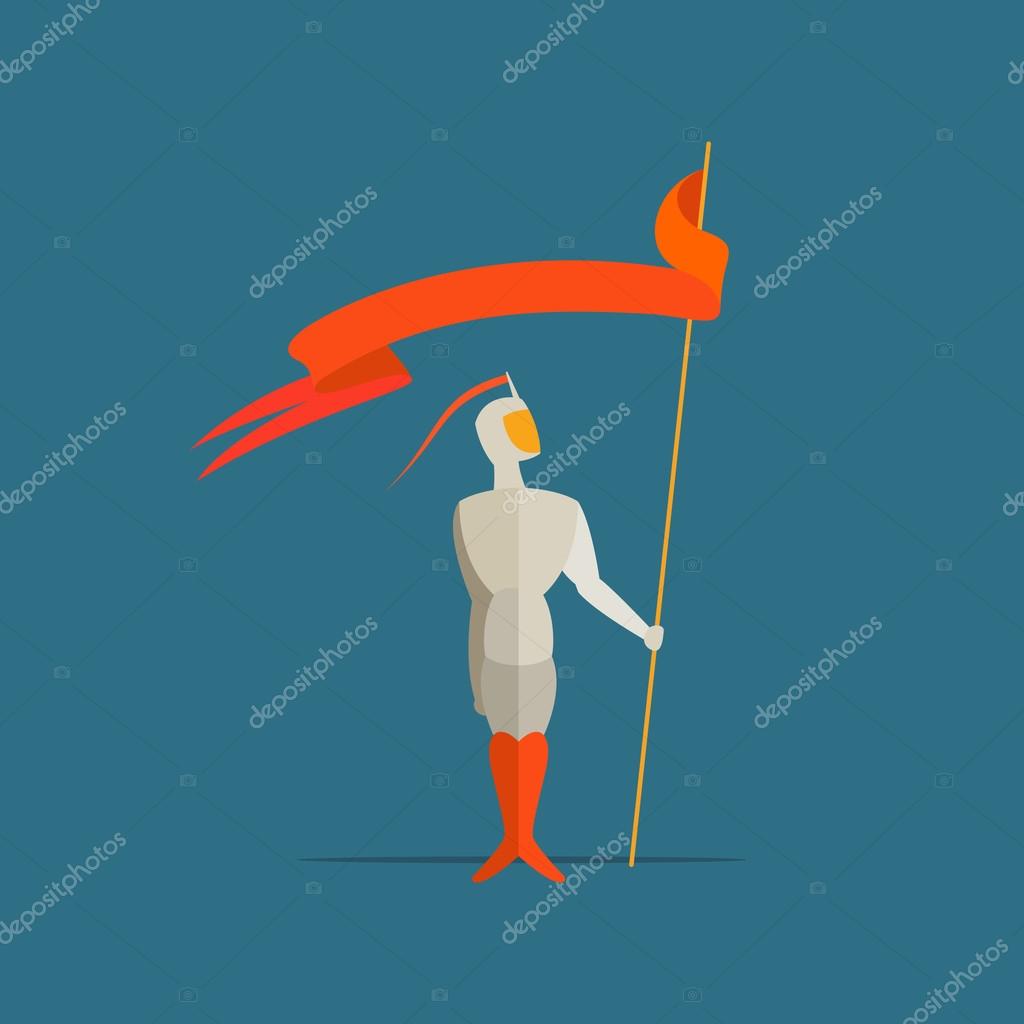 Knight with spear and flag, banner. Vector illustration