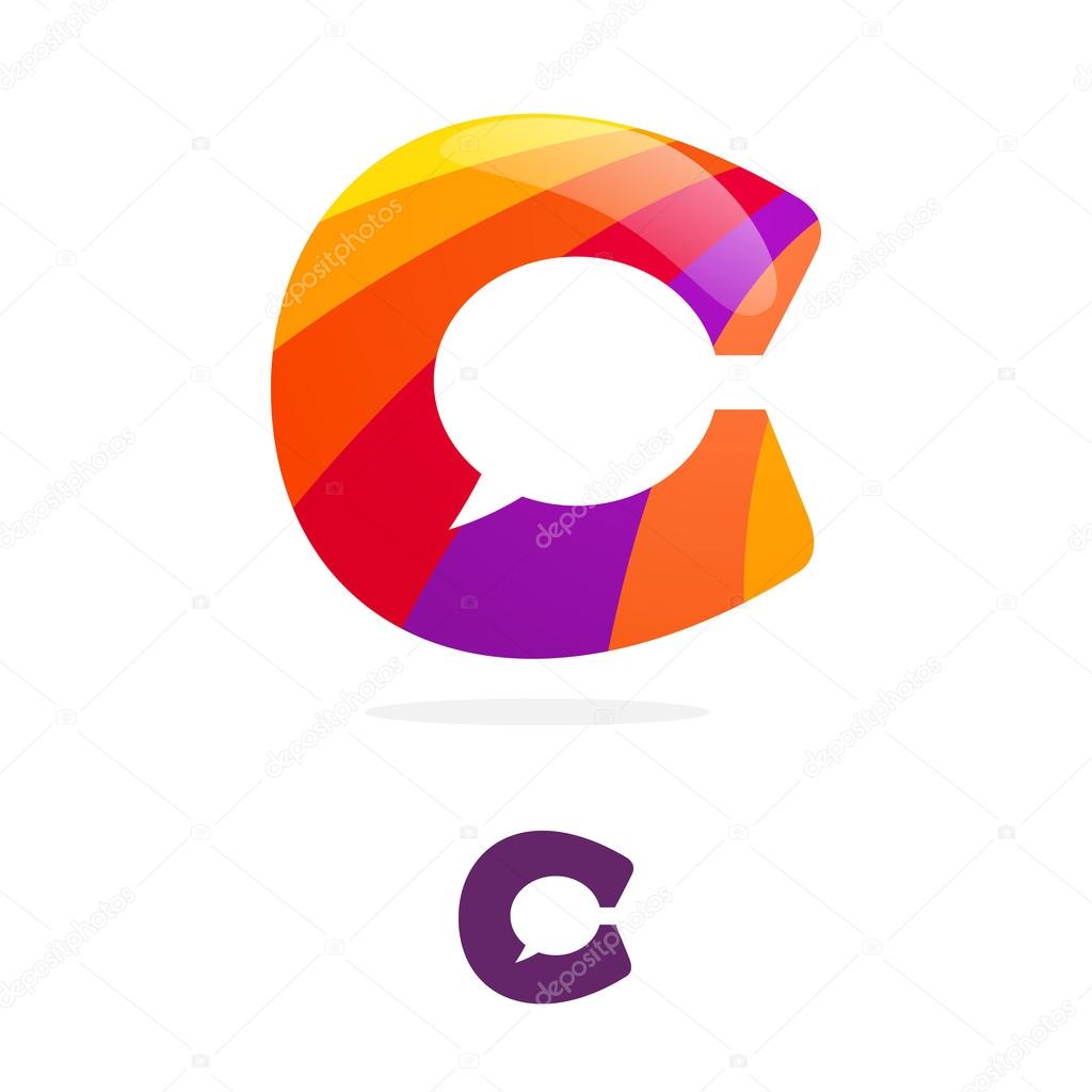 C letter logo, speech bubble space volume vector icon