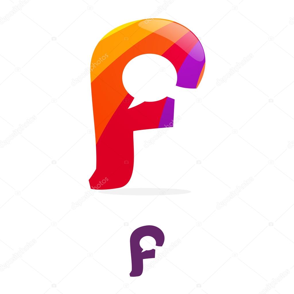 F  letter logo, speech bubble space volume vector icon