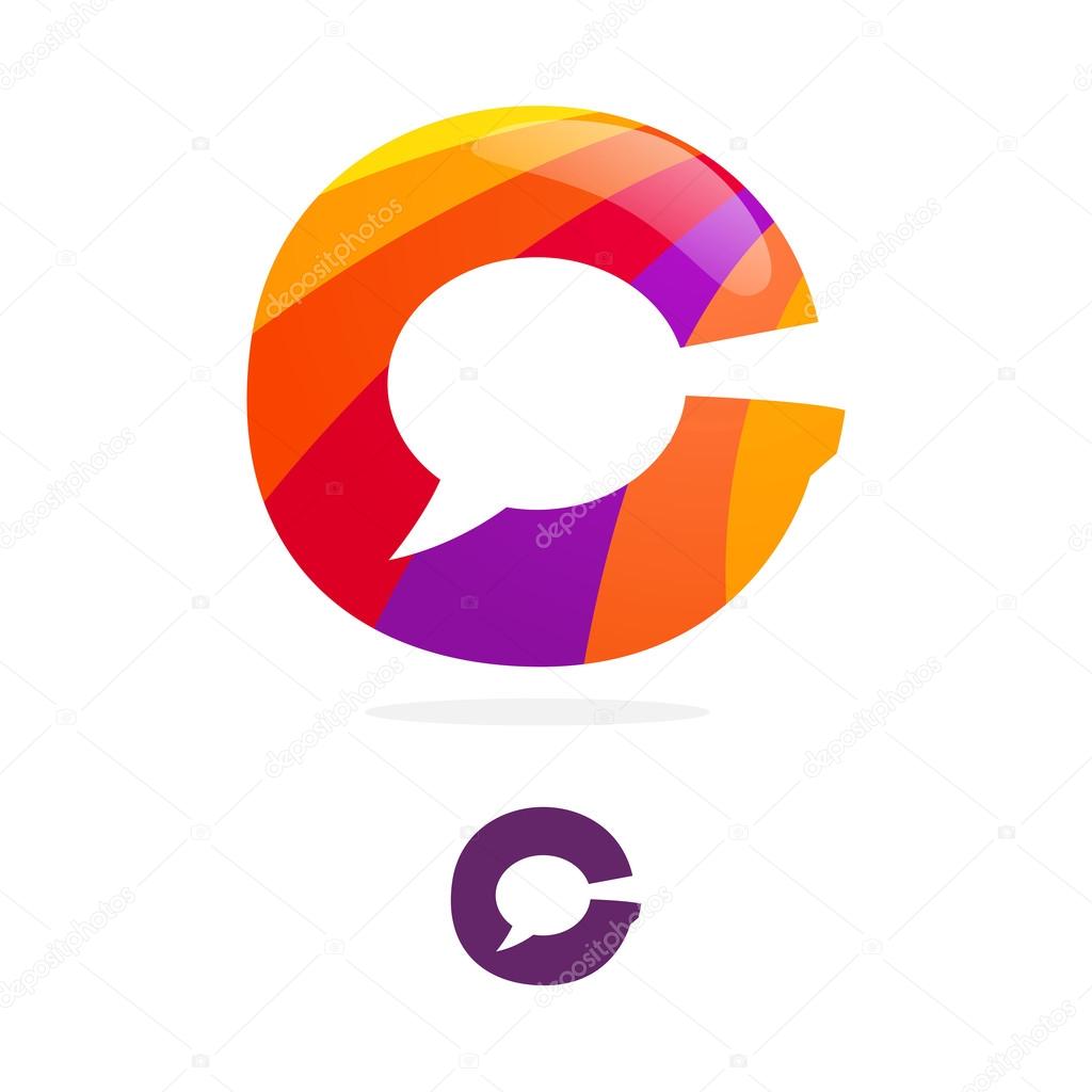 C letter logo, speech bubble space volume vector icon