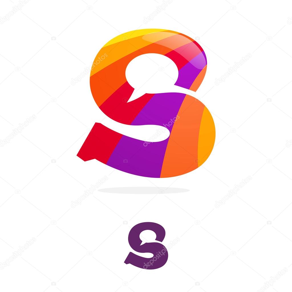 S  letter logo, speech bubble space volume vector icon