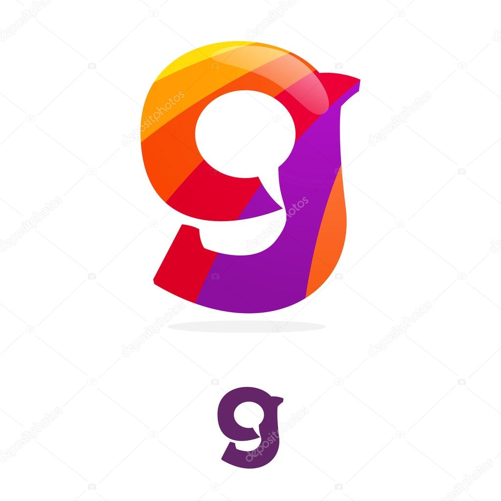 G letter logo, speech bubble space volume vector icon