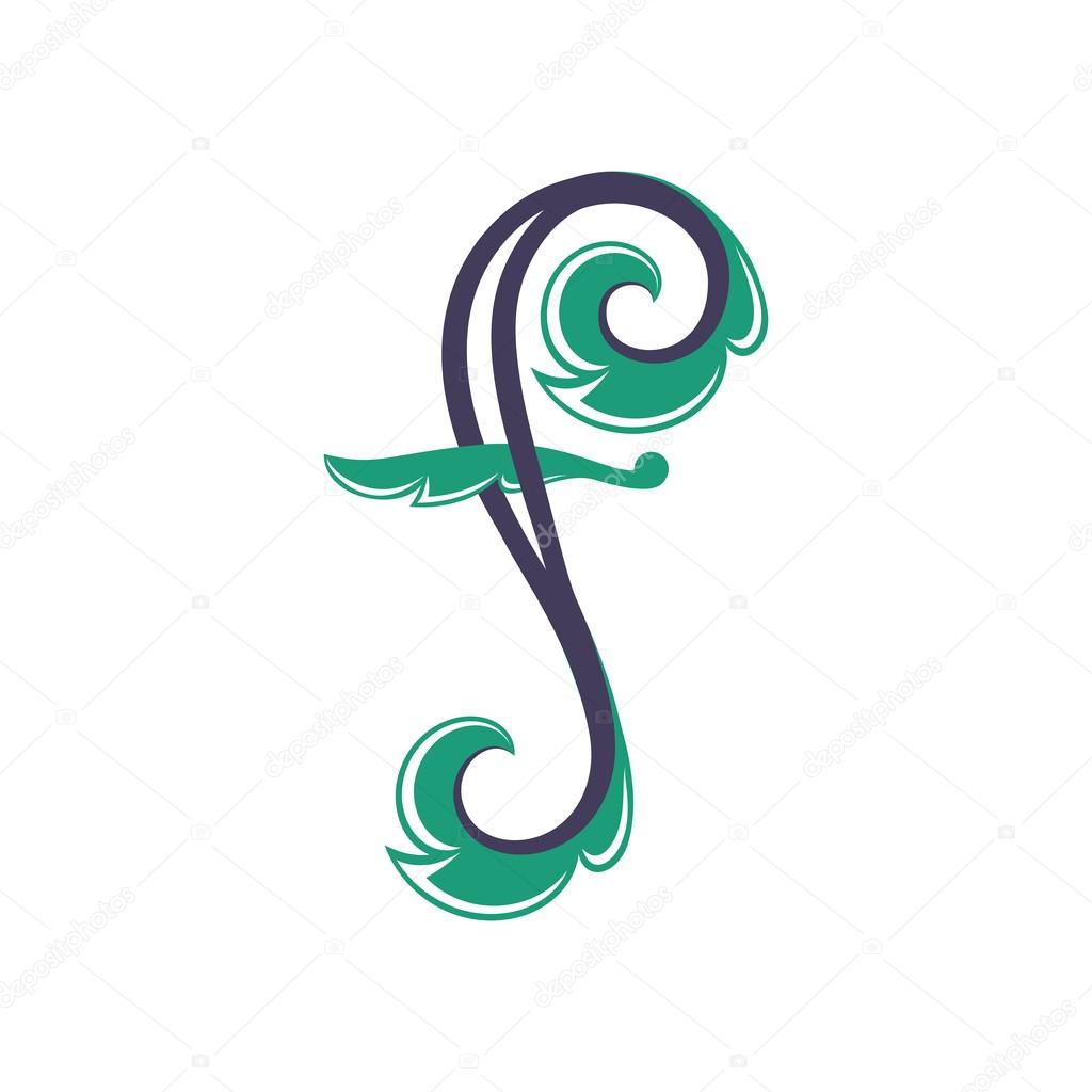 F letter template. Floral vintage style label, logo, icon design template element. This vector monogram can be used as trademark or a print on fabric.