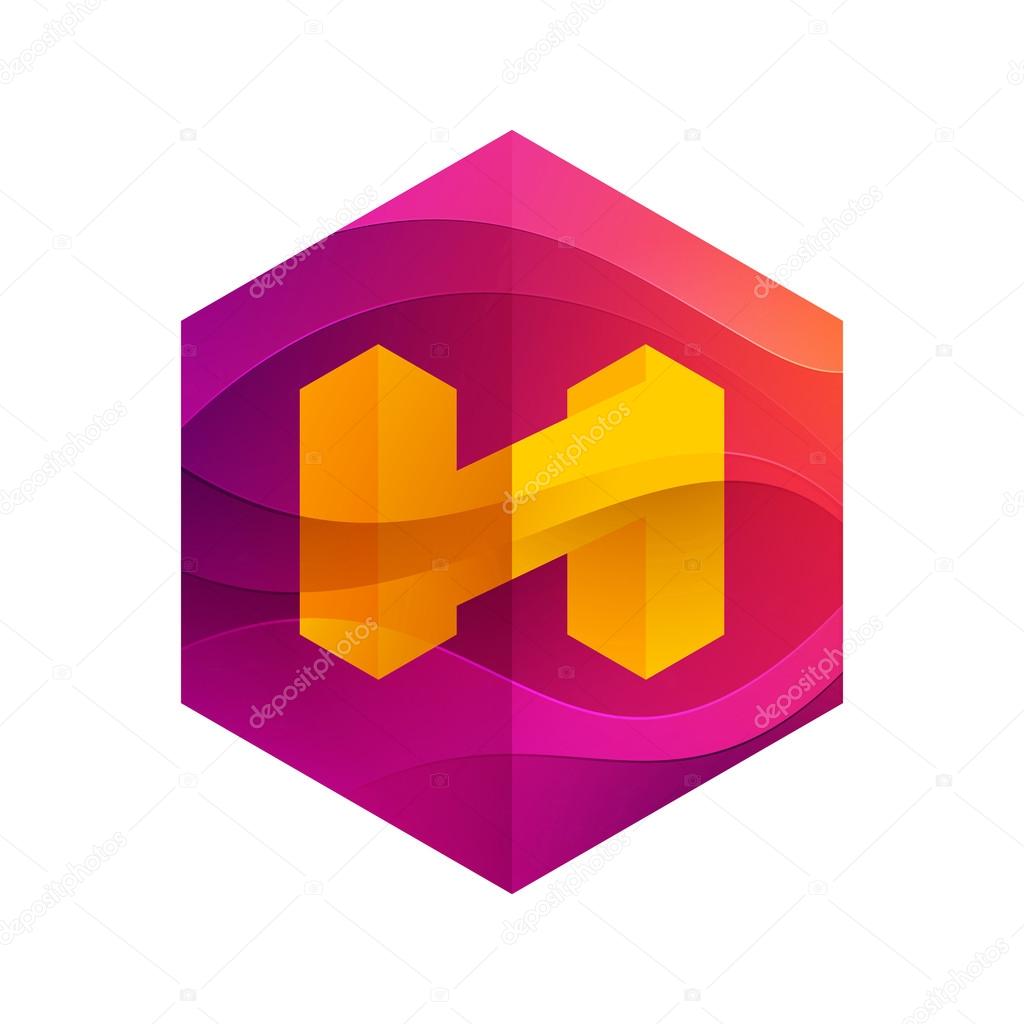 H  letter mist or waves hexagon volume logo, vector design template elements