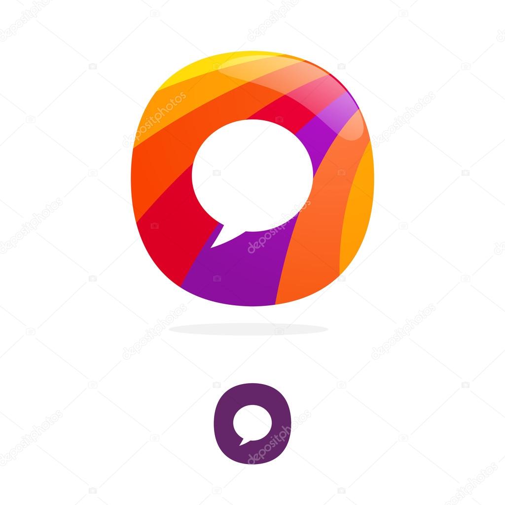 O  letter logo, speech bubble space volume vector icon