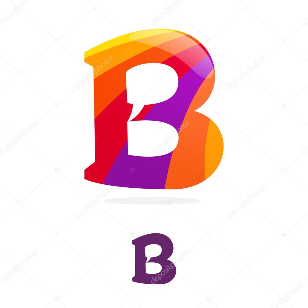 B  letter logo, speech bubble space volume vector icon
