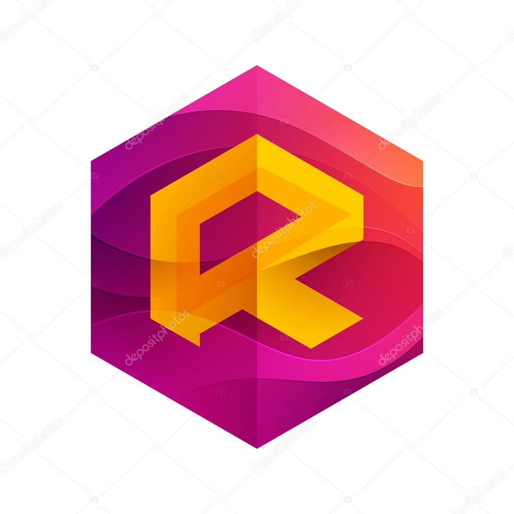 R  letter mist or waves hexagon volume logo, vector design template elements